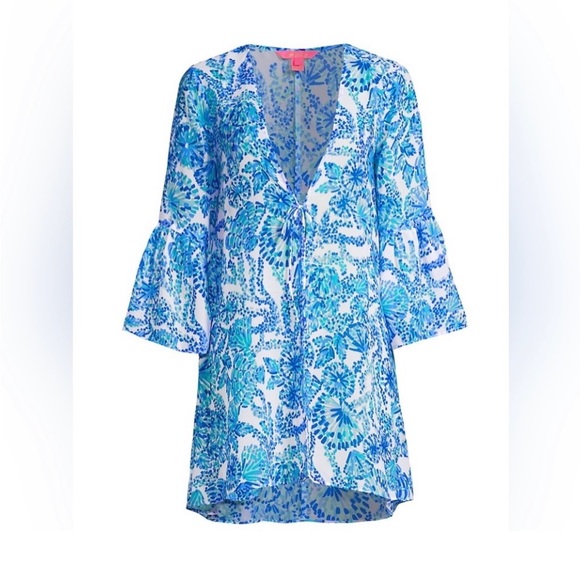 Lilly Pulitzer Motley Coverup style #010433 Turquoise Oasis Shell Me You Love Me - Picture 2 of 12